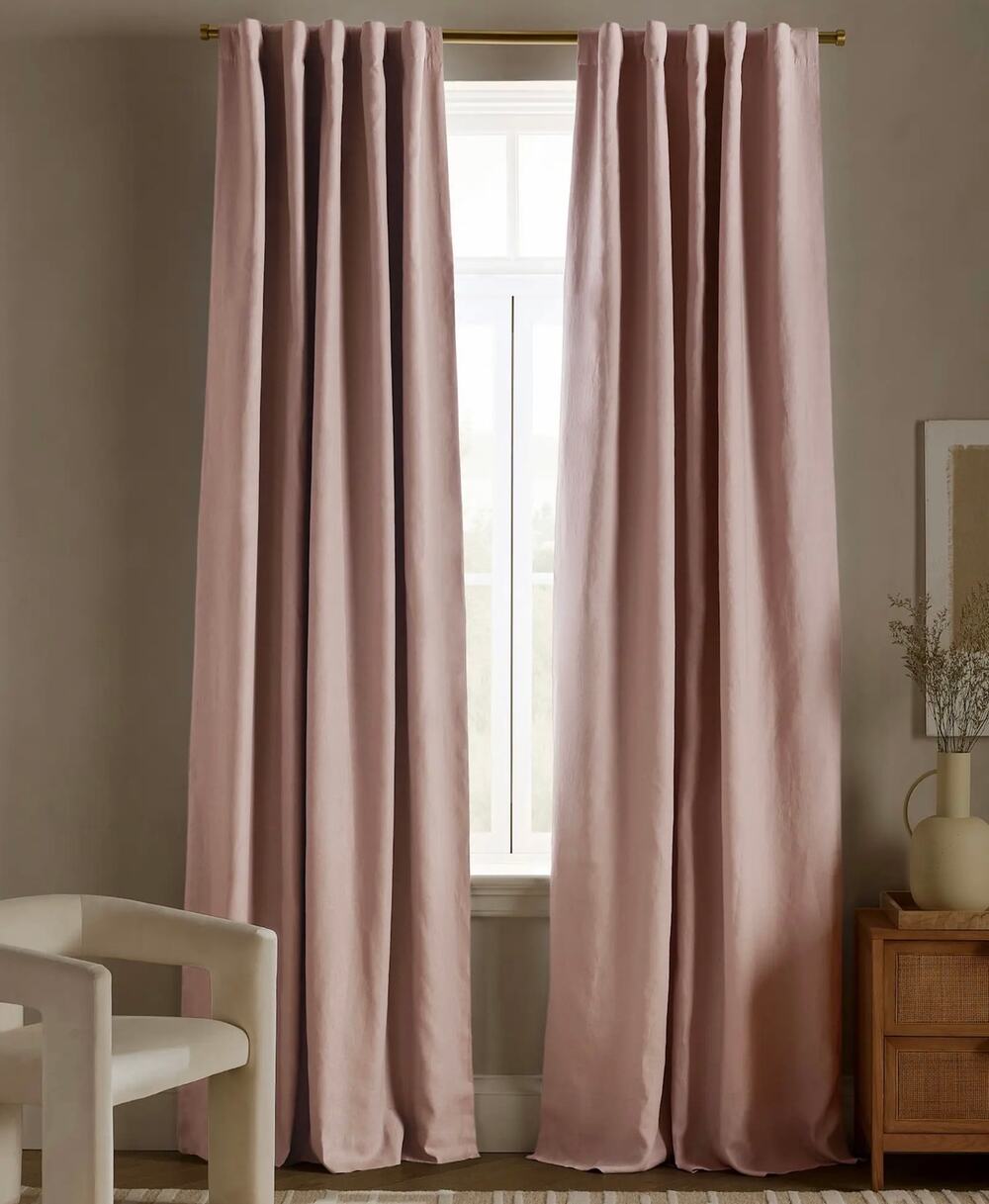 Quince European Linen True Blackout Curtain Single Panel Rose Quartz 96x96 NWT